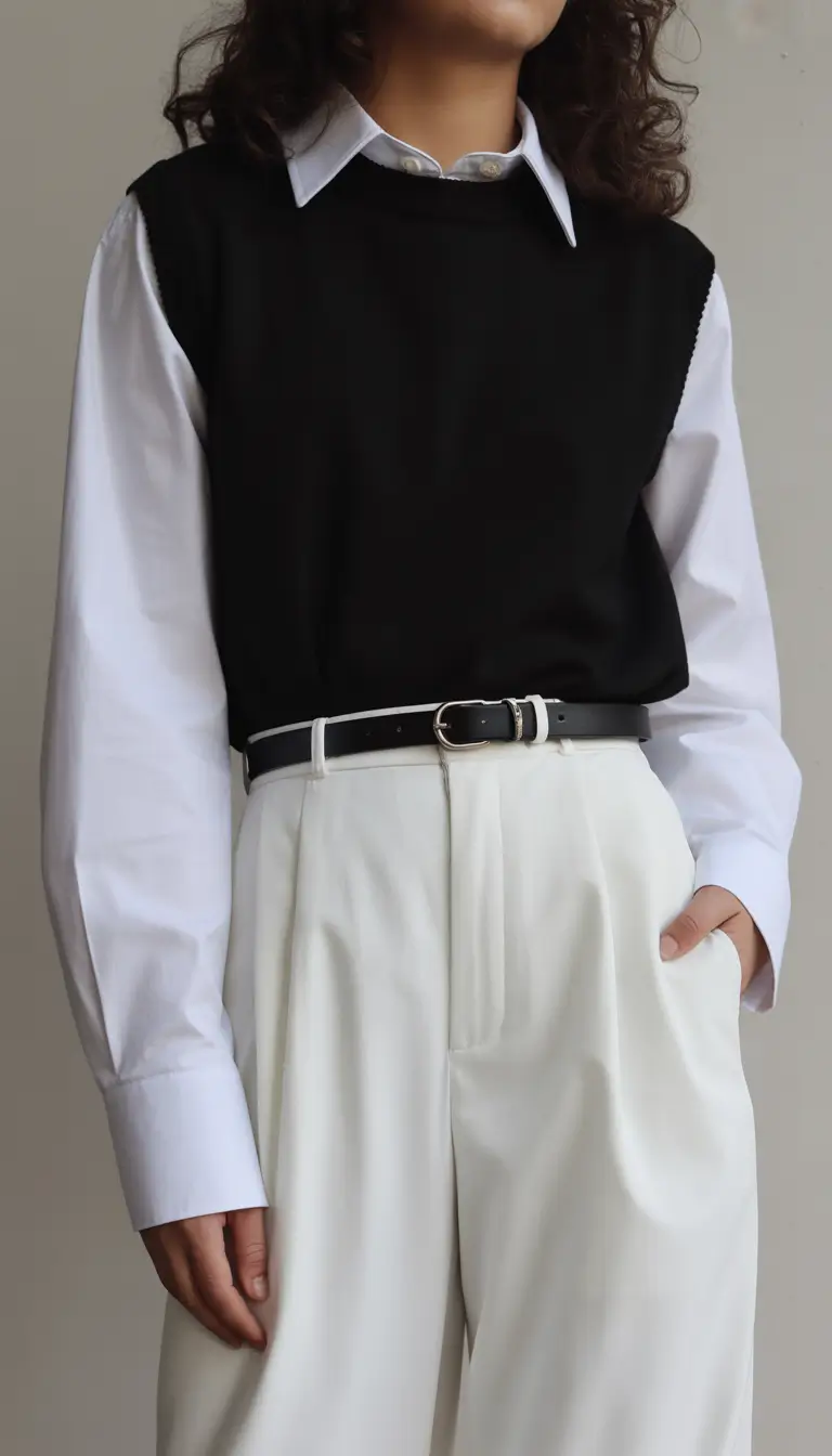 must-have modest spring outfits 2026 Black and White Contrast with Tailored Layers