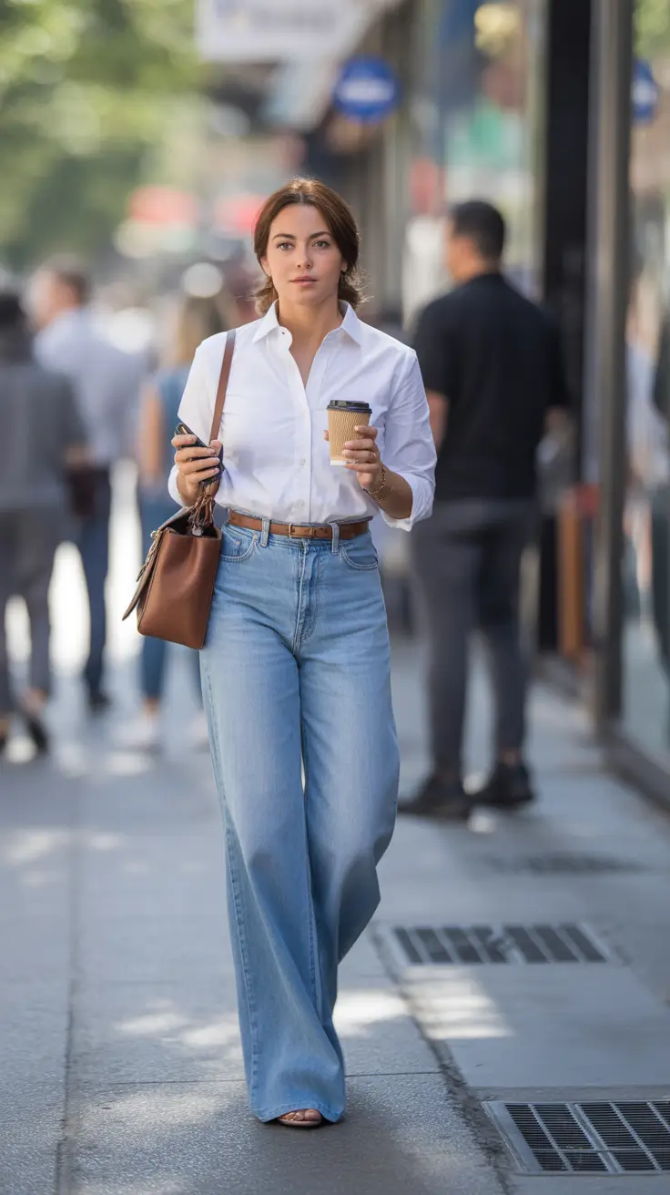 must-have modest spring outfits 2026 Crisp Button Up with Classic Light Denim