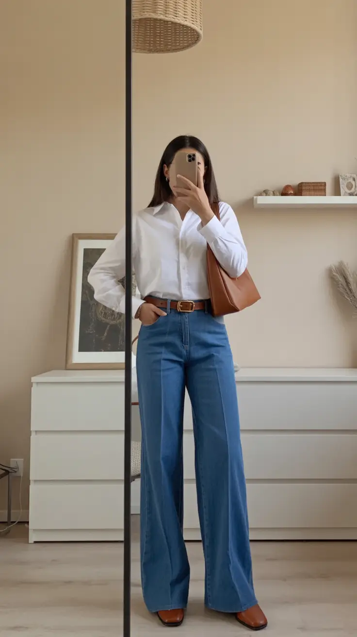 must-have modest spring outfits 2026 Crisp White Shirt with Tailored Denim Ease