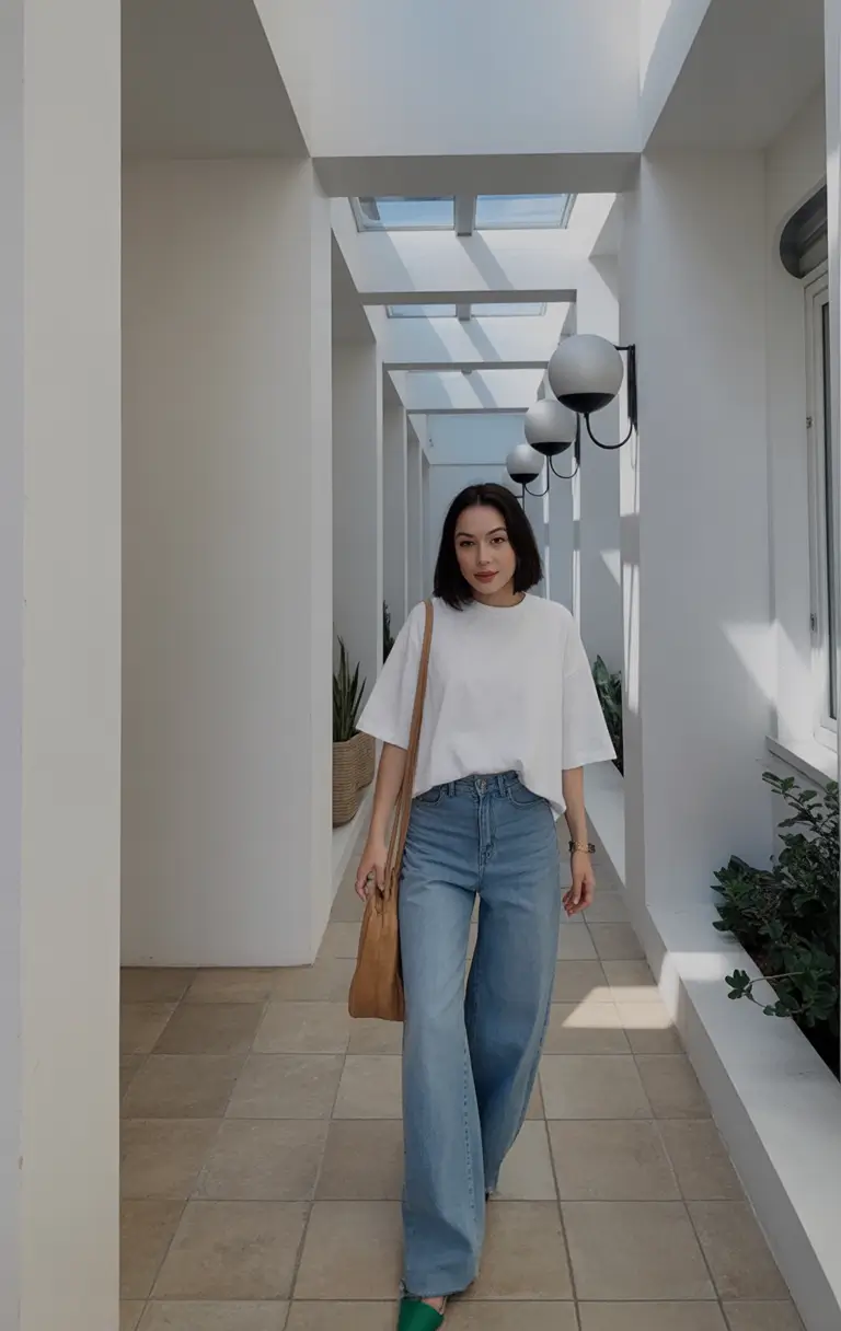 must-have modest spring outfits 2026 Relaxed White Tee with Wide Leg Denim Comfort