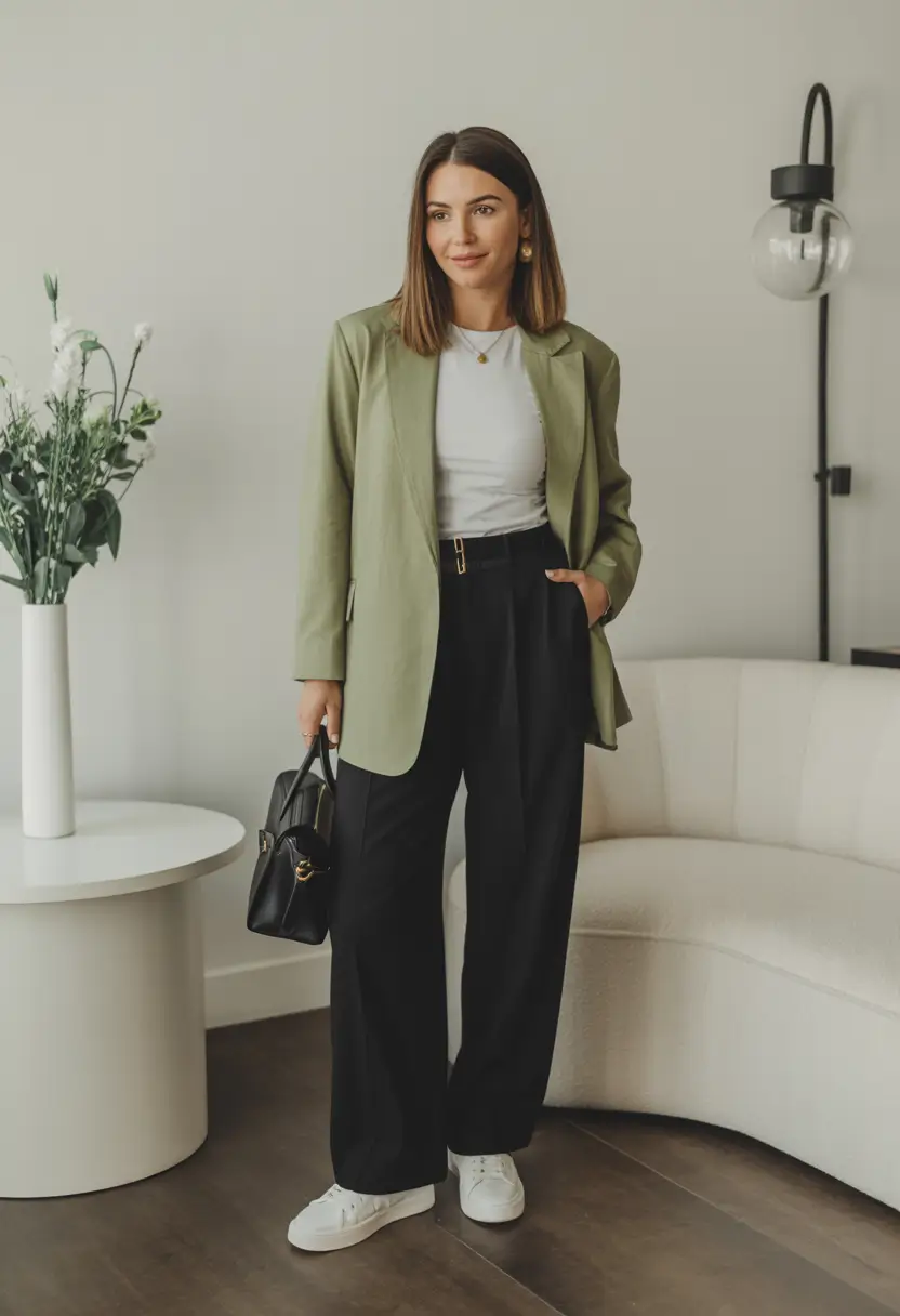 spring formal outfits 2026 Fresh Green Blazer With Relaxed Formal Energy