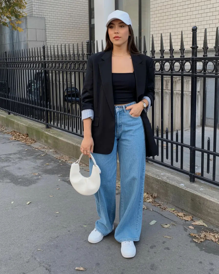 spring formal outfits 2026 Street Chic With Wide Denim and Clean Lines