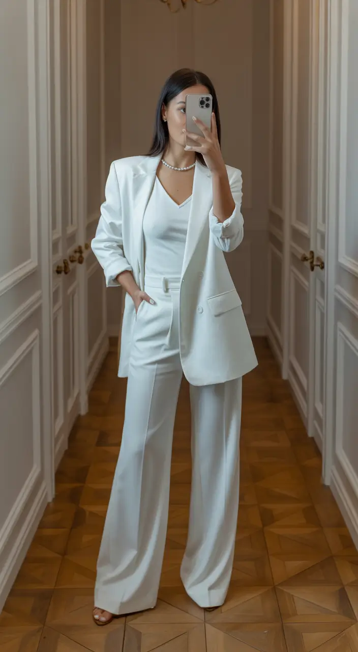 spring formal outfits 2026 All White Suiting With Soft Glow