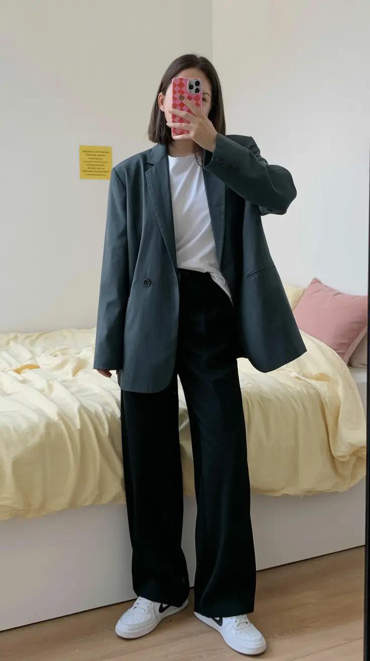 spring formal outfits 2026 Oversized Charcoal Tailoring With Casual Ease