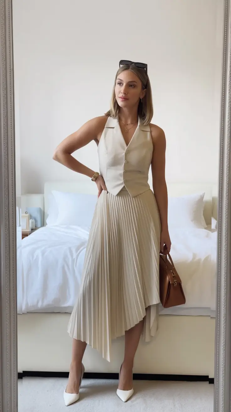 spring formal outfits 2026 Flowing Pleats With Structured Refinement