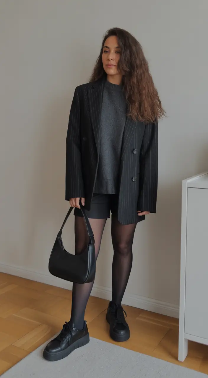 spring formal outfits 2026 Pinstripe Structure With Relaxed Dark Textures