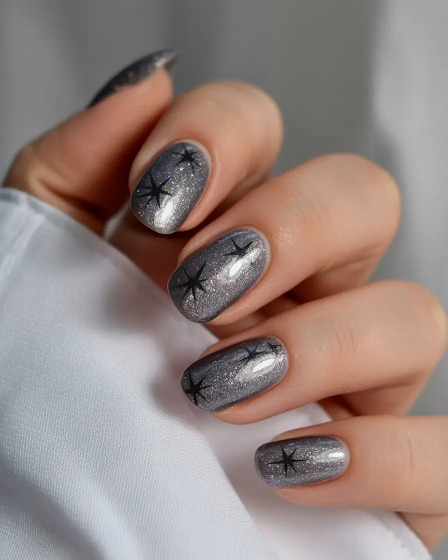 february nails ideas designs Silver Twilight Spark Nails