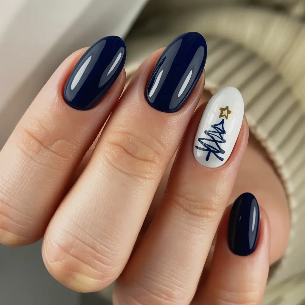 february nails ideas designs Midnight Tree Winter Charm