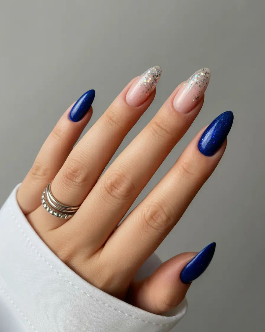 february nails ideas designs Blue Starlight Almond Duo