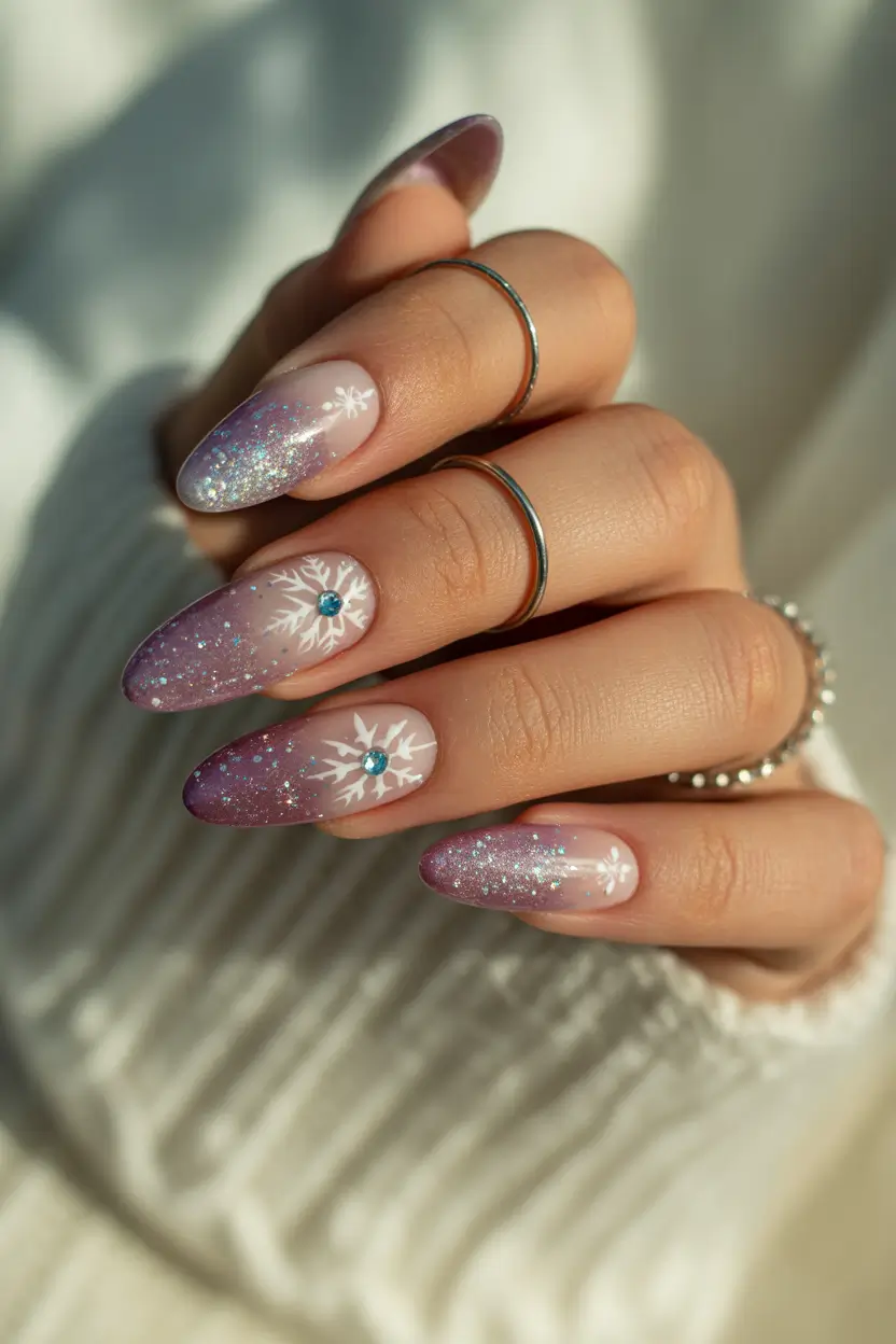 february nails ideas designs Amethyst Frost Snowflake Glow