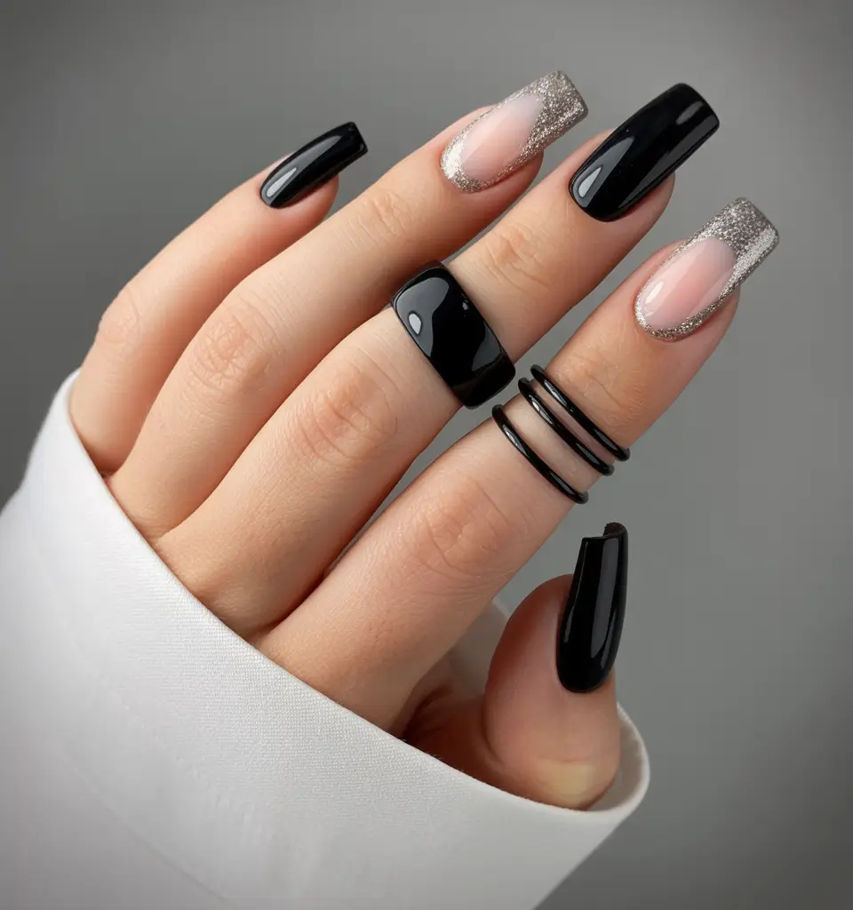 february nails ideas designs Black Ice Winter Edge