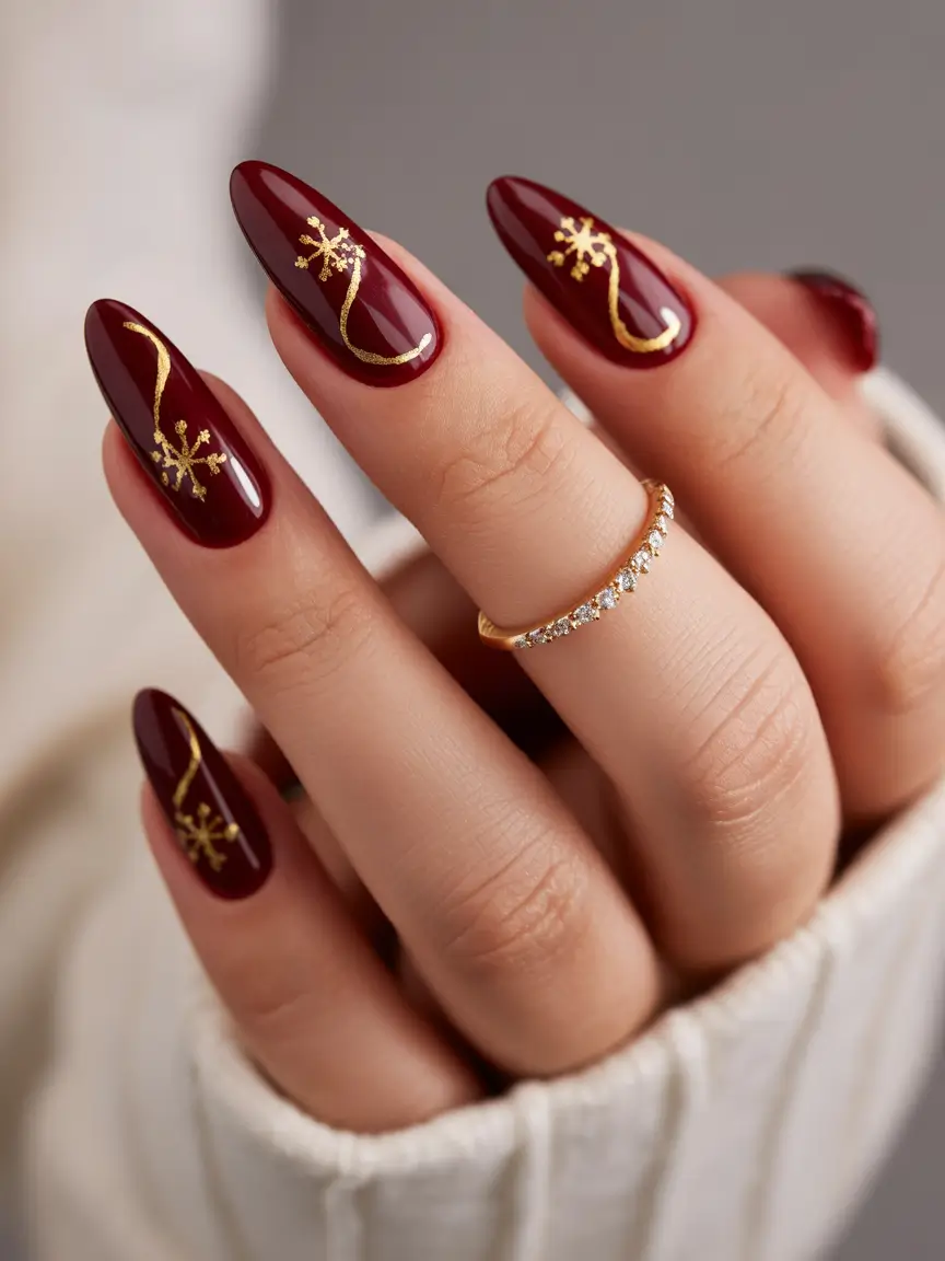 february nails ideas designs Golden Ribbon Velvet Red