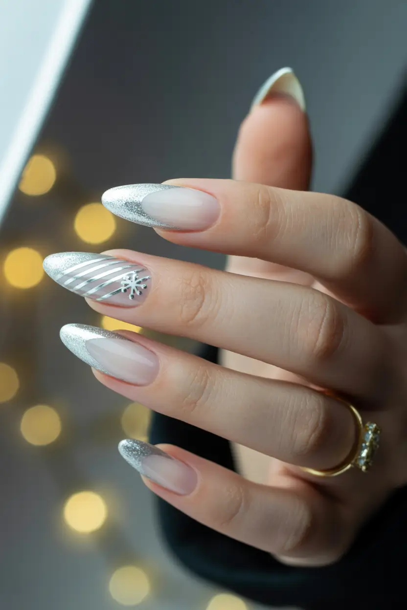 february nails ideas designs Frosted Silver Whisper Tips
