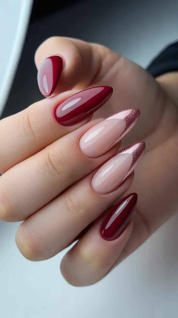 february nails ideas designs Cranberry Chrome Almond Mix