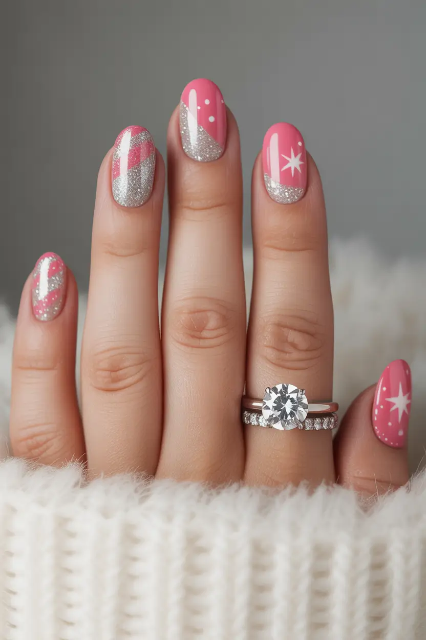 february nails ideas designs Pink Stardust Winter Cheer