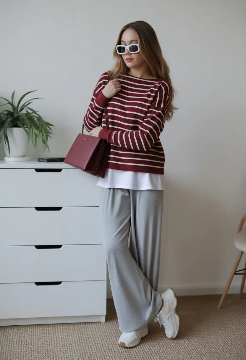 natural spring wardrobe inspiration 2026 Striped Layers With Sporty Spring Energy