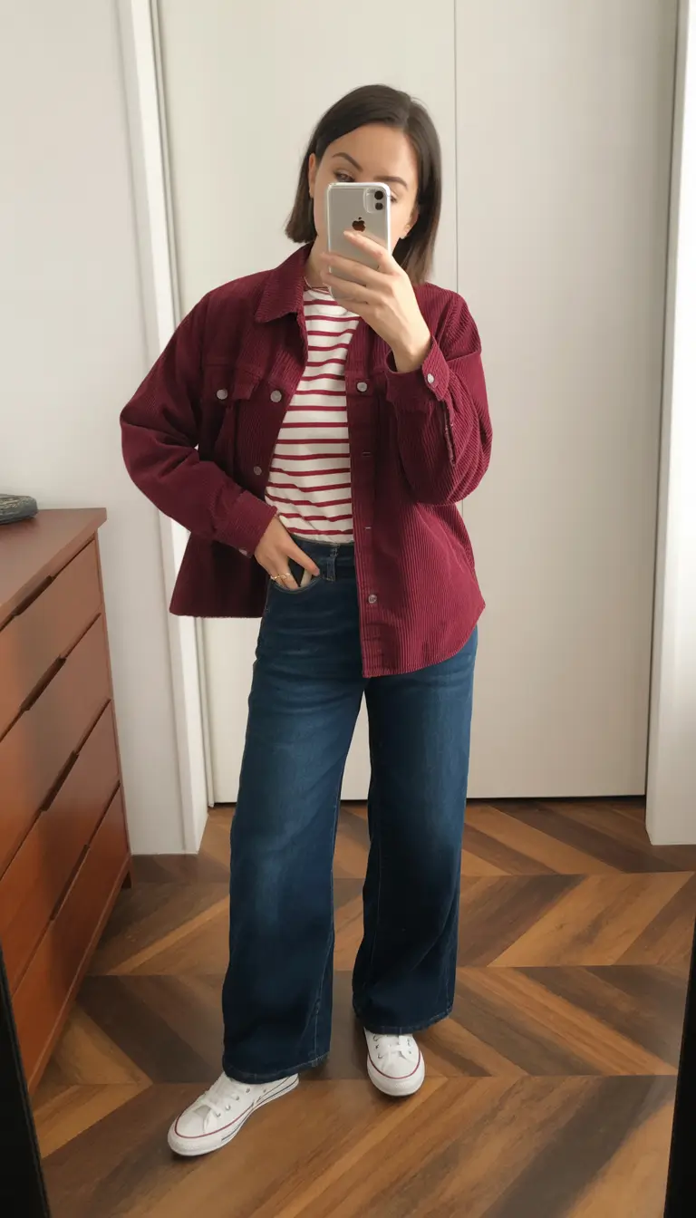 natural spring wardrobe inspiration 2026 Striped Classics With a Soft Burgundy Layer