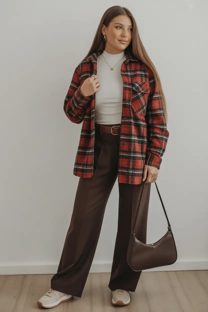 natural spring wardrobe inspiration 2026 Warm Plaid With Elevated Brown Tones