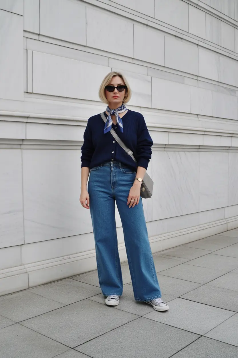 Simple Every Day Spring Outfits 2026 Classic navy and denim with a chic European aesthetic