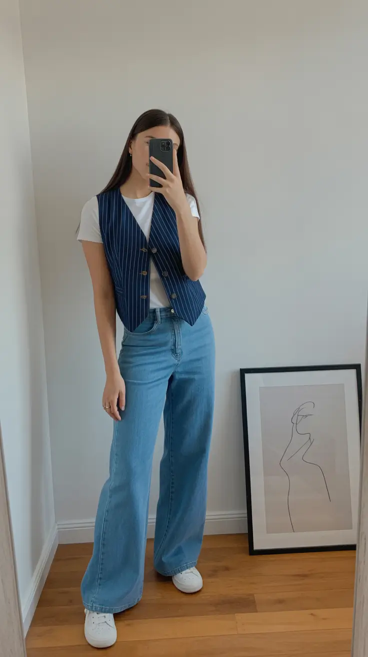 Simple Every Day Spring Outfits 2026 Pinstripe tailoring meets relaxed denim ease