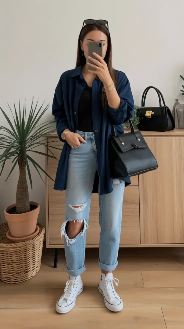 Simple Every Day Spring Outfits 2026 Relaxed denim layers with a casual chic vibe
