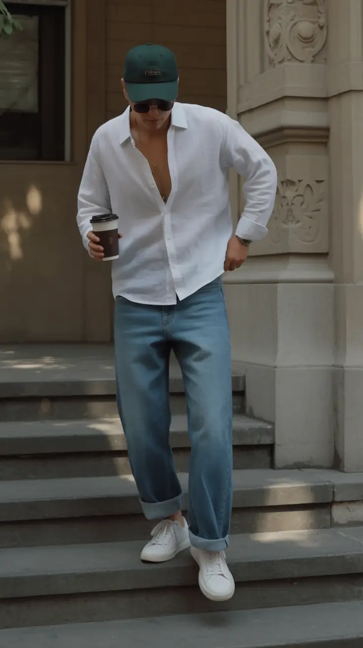 smart spring outfits for men 2026 Classic White and Denim With Weekend Ease