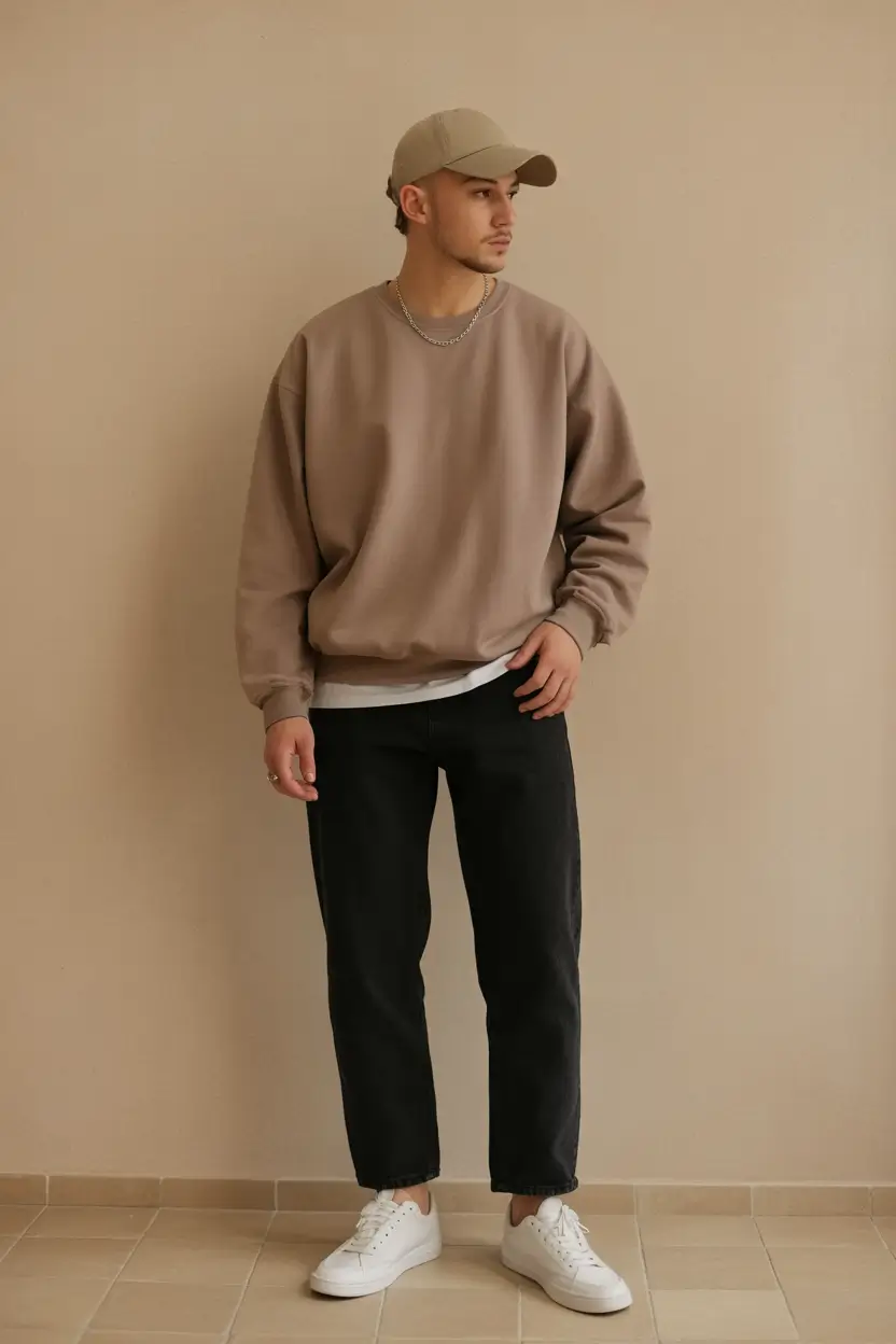 smart spring outfits for men 2026 Tonal Street Softness With Relaxed Denim Energy