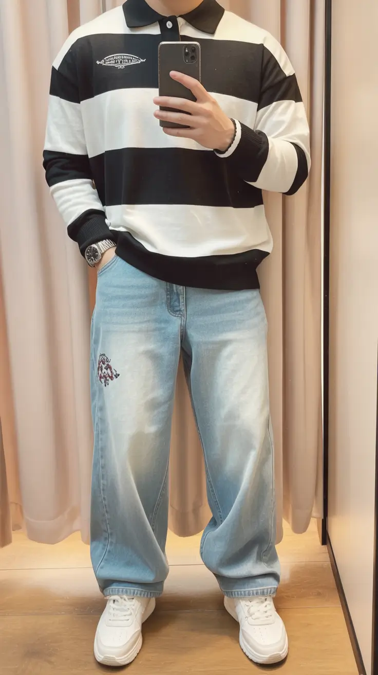 smart spring outfits for men 2026 Striped Polo Energy With Relaxed Denim Ease