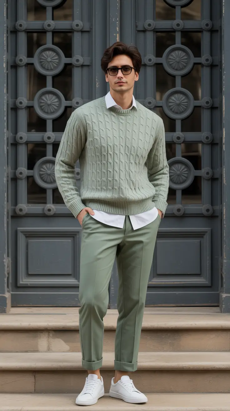 smart spring outfits for men 2026 Soft Sage Harmony With Tailored Freshness