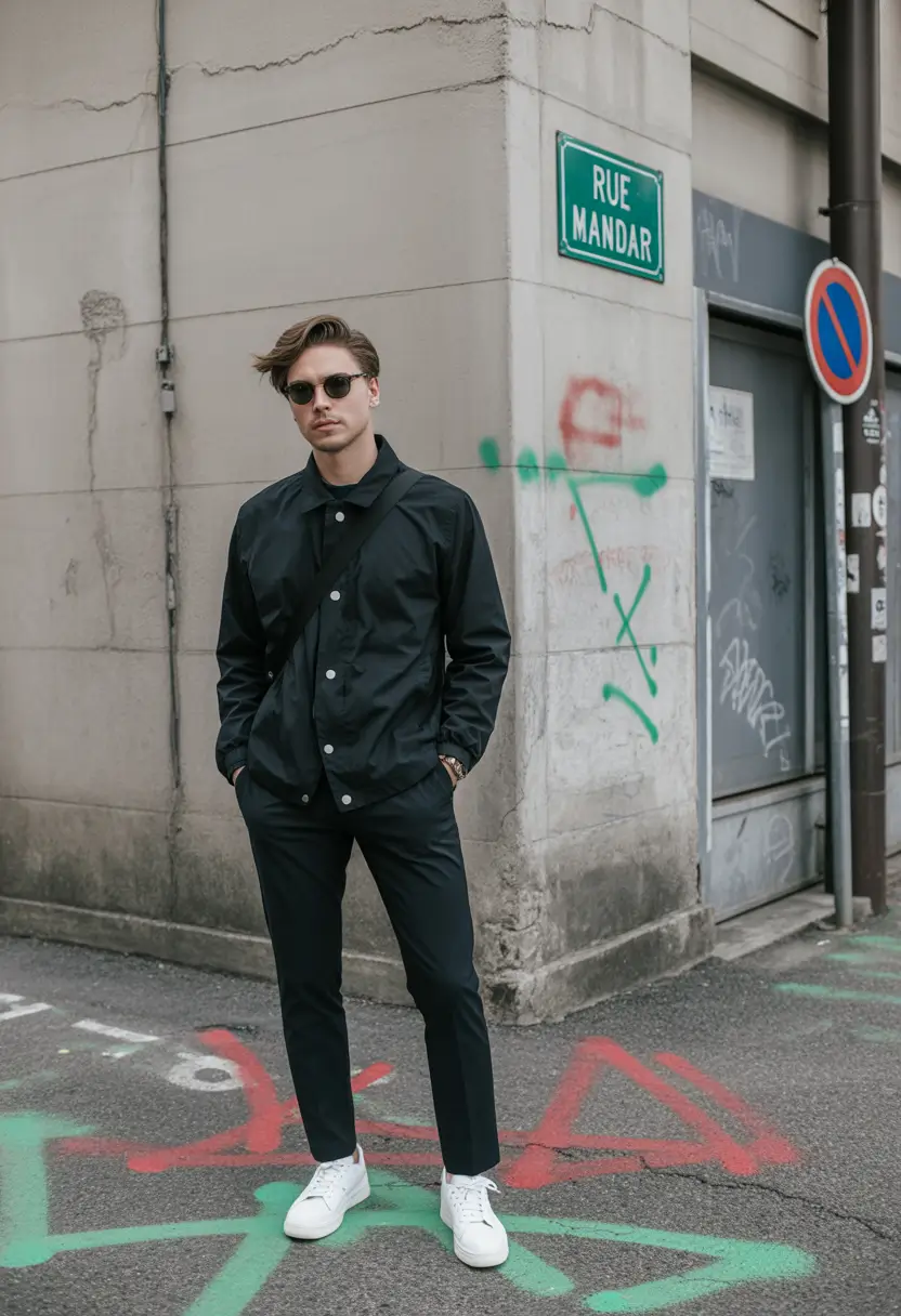 smart spring outfits for men 2026 Monochrome Black Street Minimalism With Urban Energy