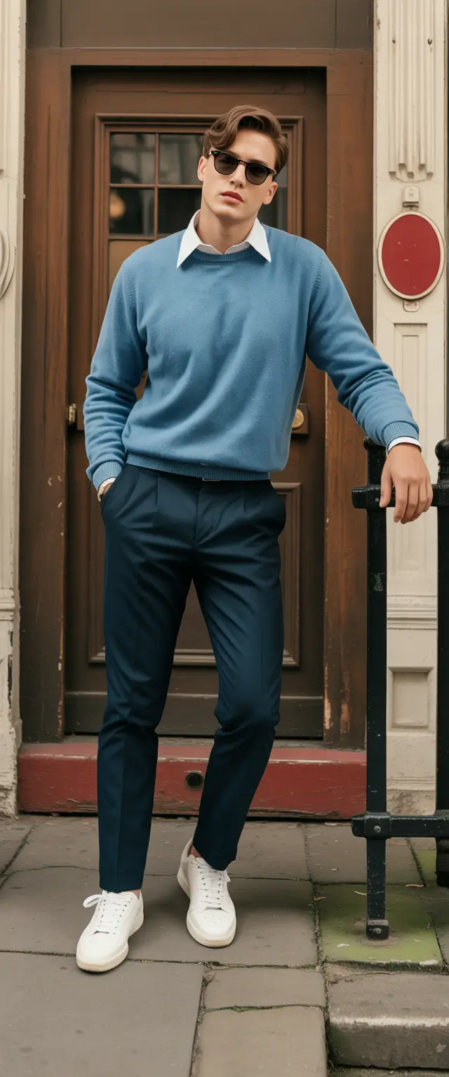 smart spring outfits for men 2026 Soft Blue Ivy With Tailored Spring Precision