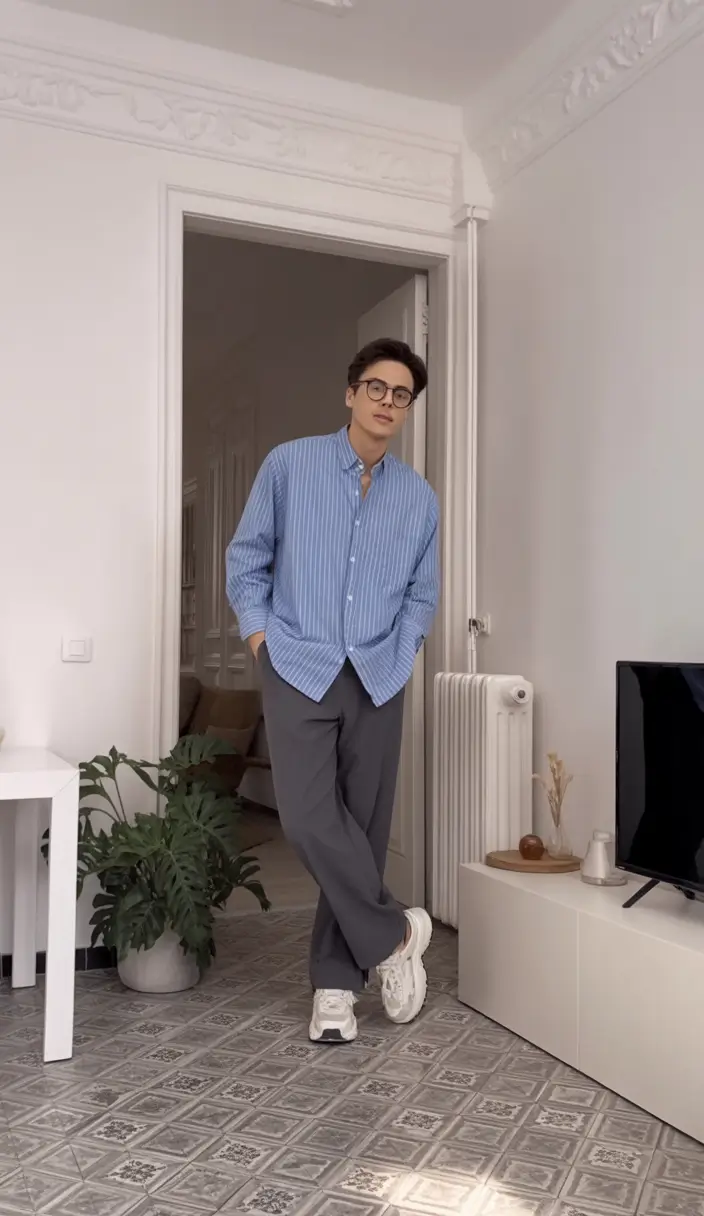 smart spring outfits for men 2026 Soft Blue Stripes With Quiet Confidence