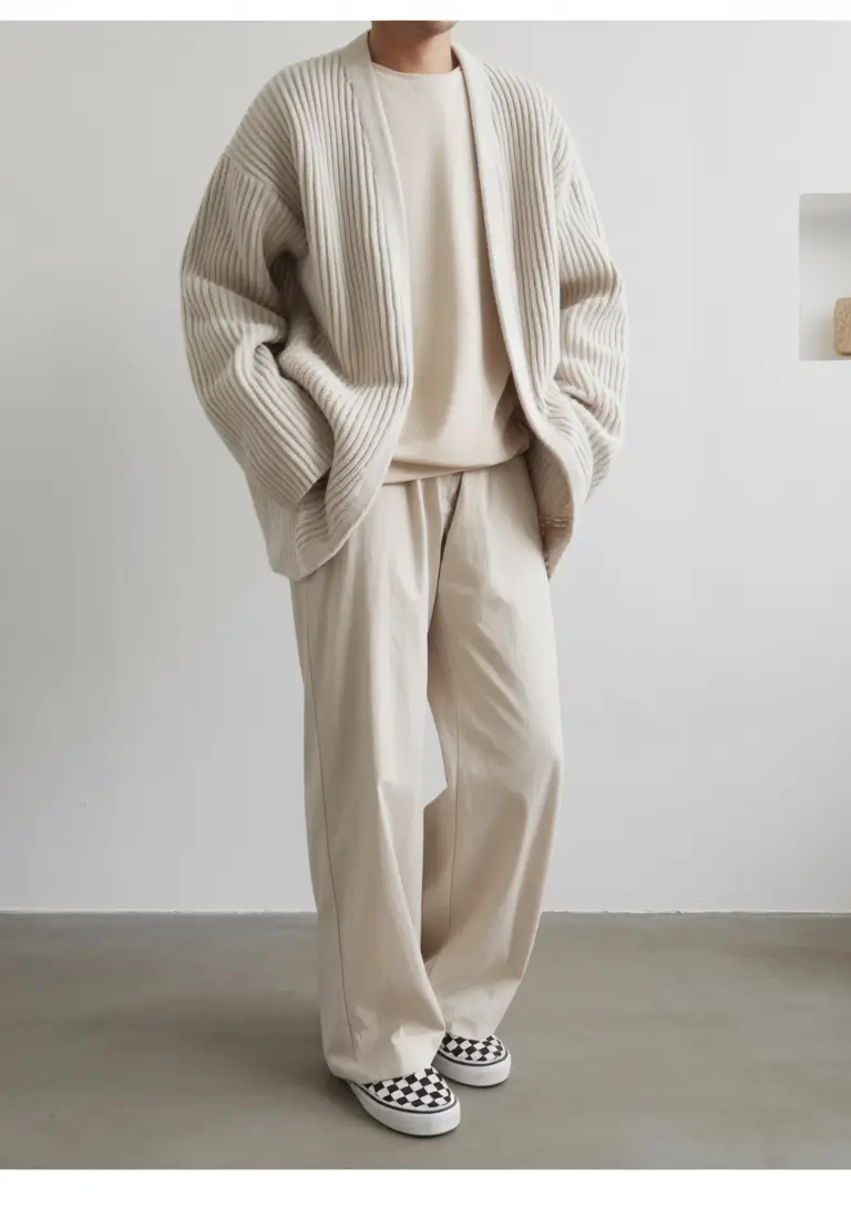 smart spring outfits for men 2026 Layered Cream Textures With Oversized Softness