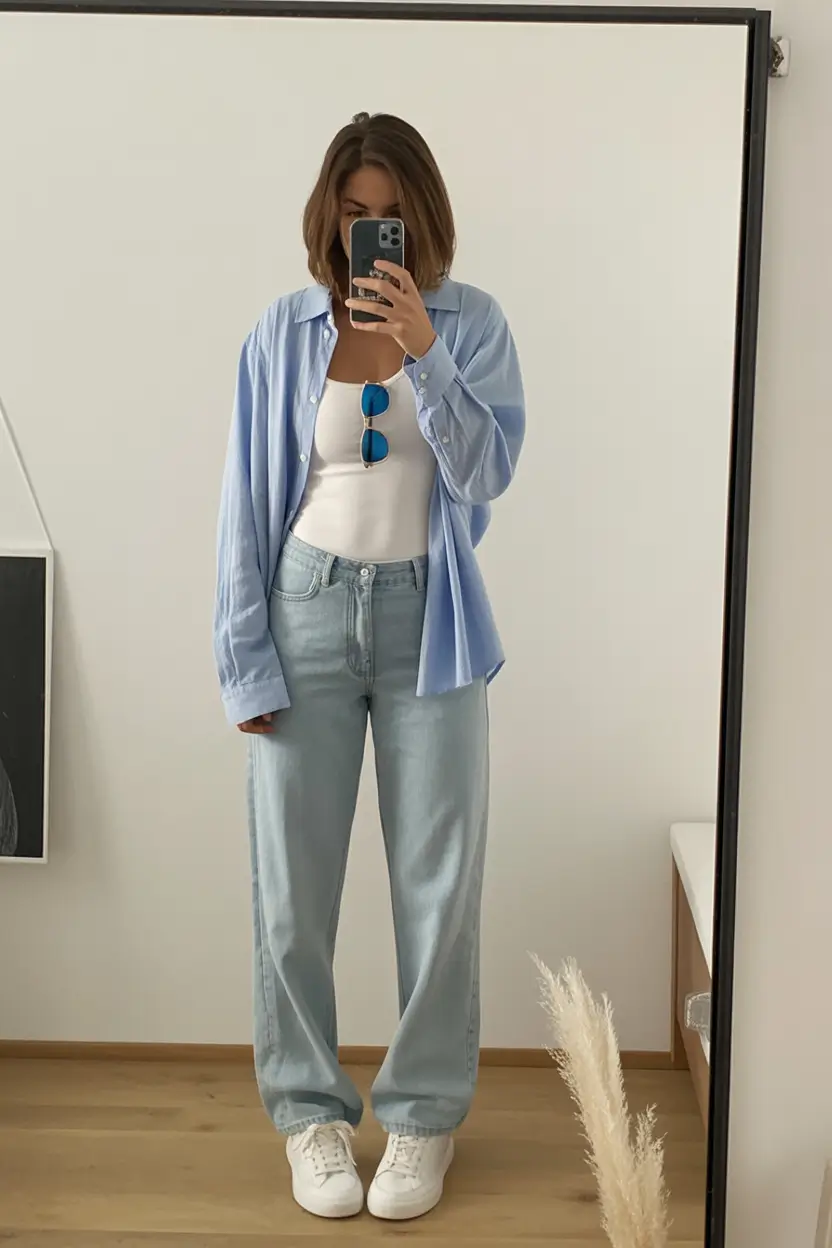 stunning spring break outfit 2026 Effortless Blue Layers With a Fresh Denim Touch