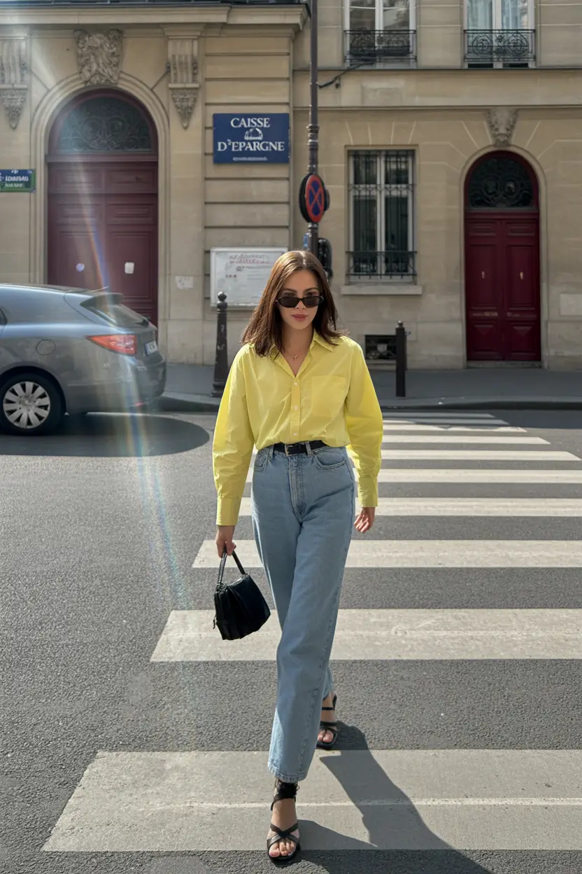 stunning spring break outfit 2026 Bright Lemon Shirt With Parisian Inspired Ease