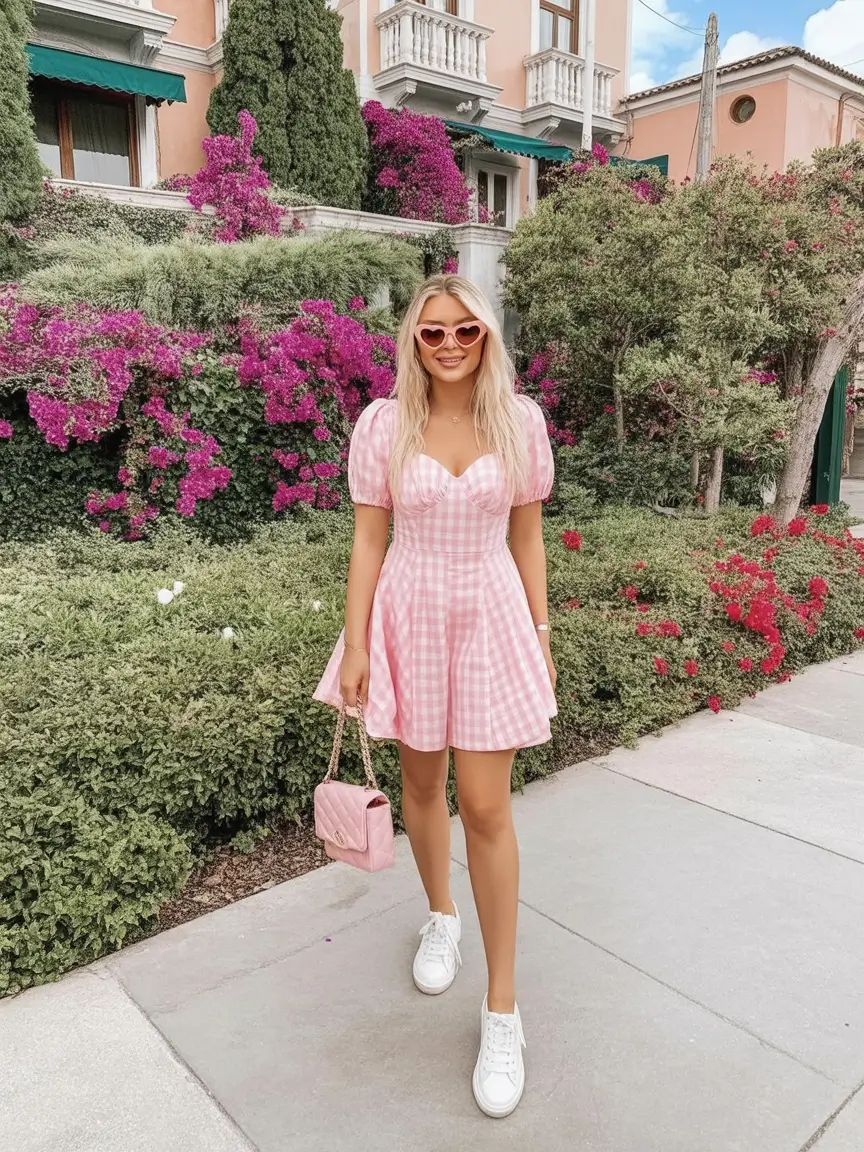 stunning spring break outfit 2026 Pink Gingham Sweetness With a Playful Spring Glow