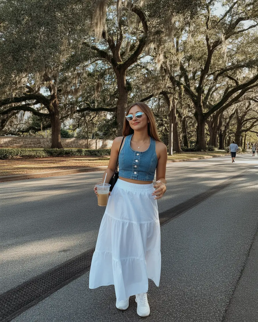 stunning spring break outfit 2026 Denim Crop Charm With Effortless White Flow
