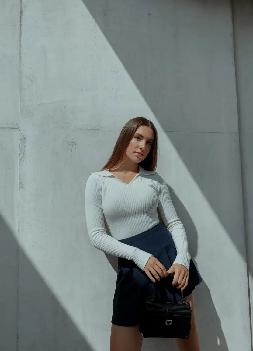 stylish spring outfits for sunday 2026 Minimal White Knit and Navy Shorts for a Clean Spring Mood