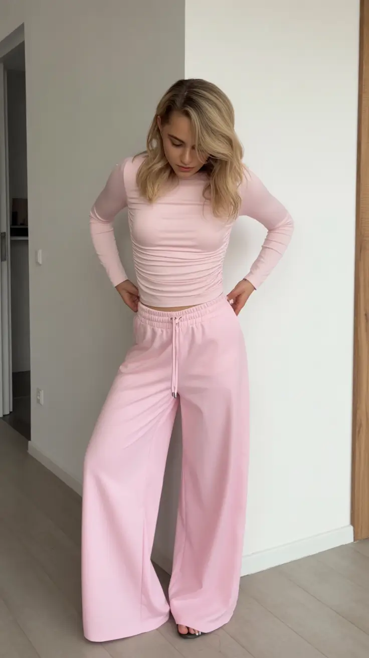 top spring outfits for vacation 2026 Soft Pink Monochrome with Fluid Silhouettes