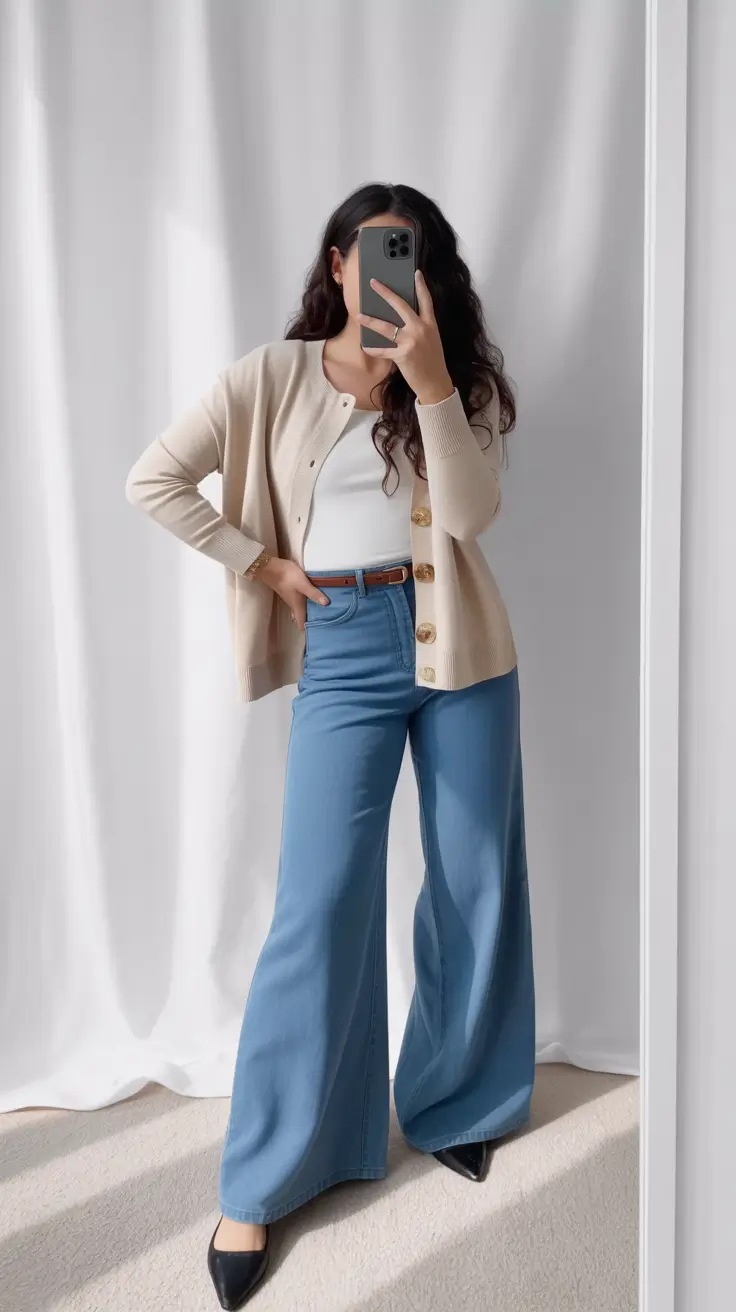 trendy chic spring outfits 2026 Soft Neutrals with Wide Denim Grace