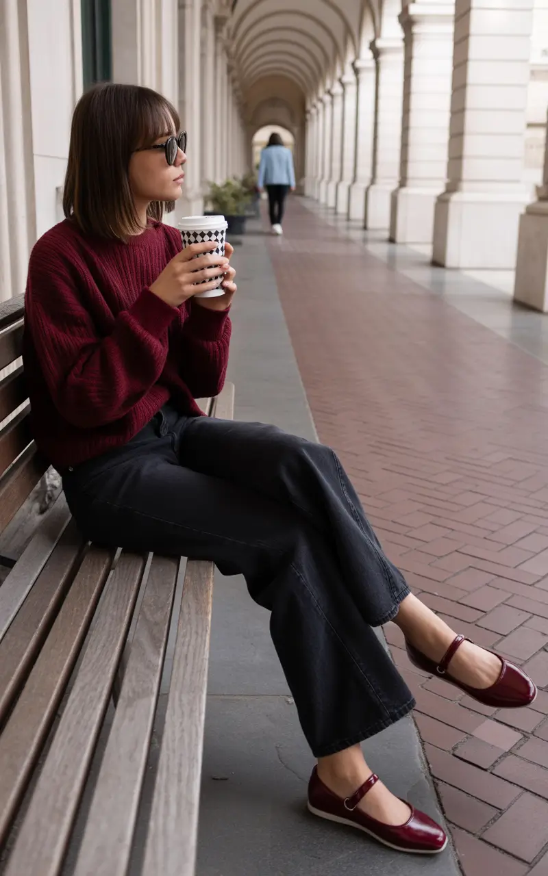 trendy chic spring outfits 2026 Deep Reds with Relaxed Denim Calm