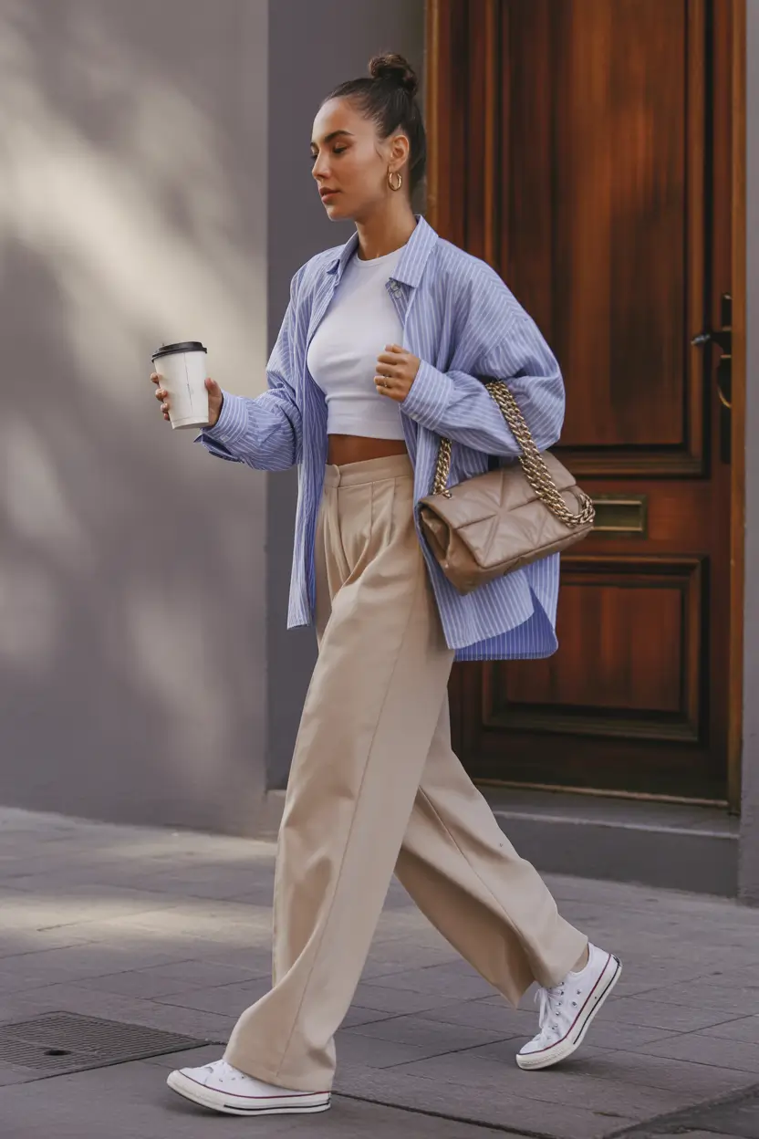 trendy chic spring outfits 2026 Breezy Button Ups with Relaxed Tailored Pants
