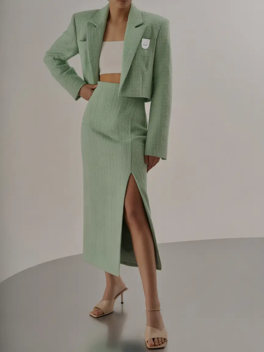 trendy chic spring outfits 2026 Mint Suiting with Modern Feminine Structure