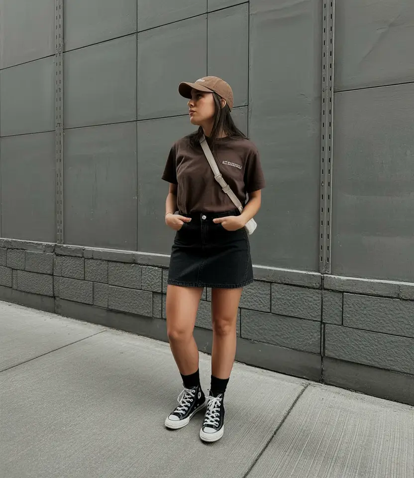 trendy nyc spring outfits to wear 2026 Monochrome Street Simplicity with a Dark Mini