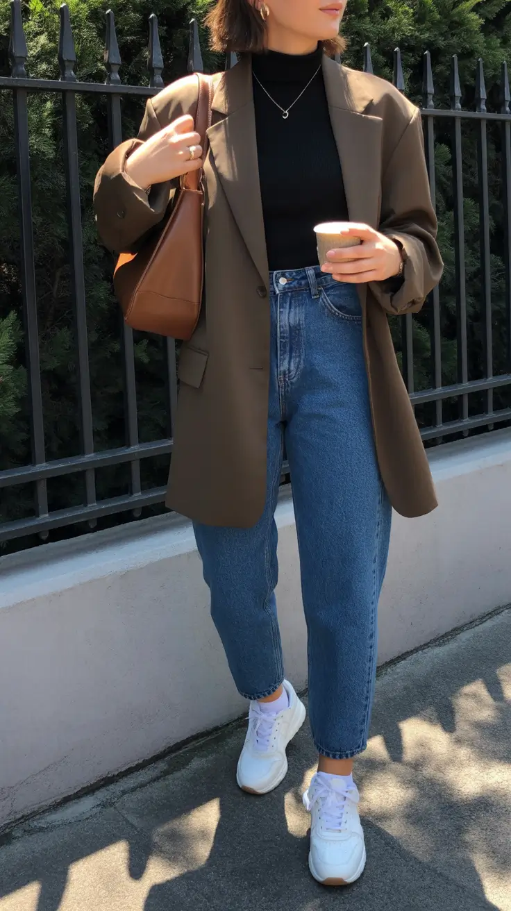 trendy nyc spring outfits to wear 2026 Earthy Tones with a Relaxed Blazer and Classic Denim