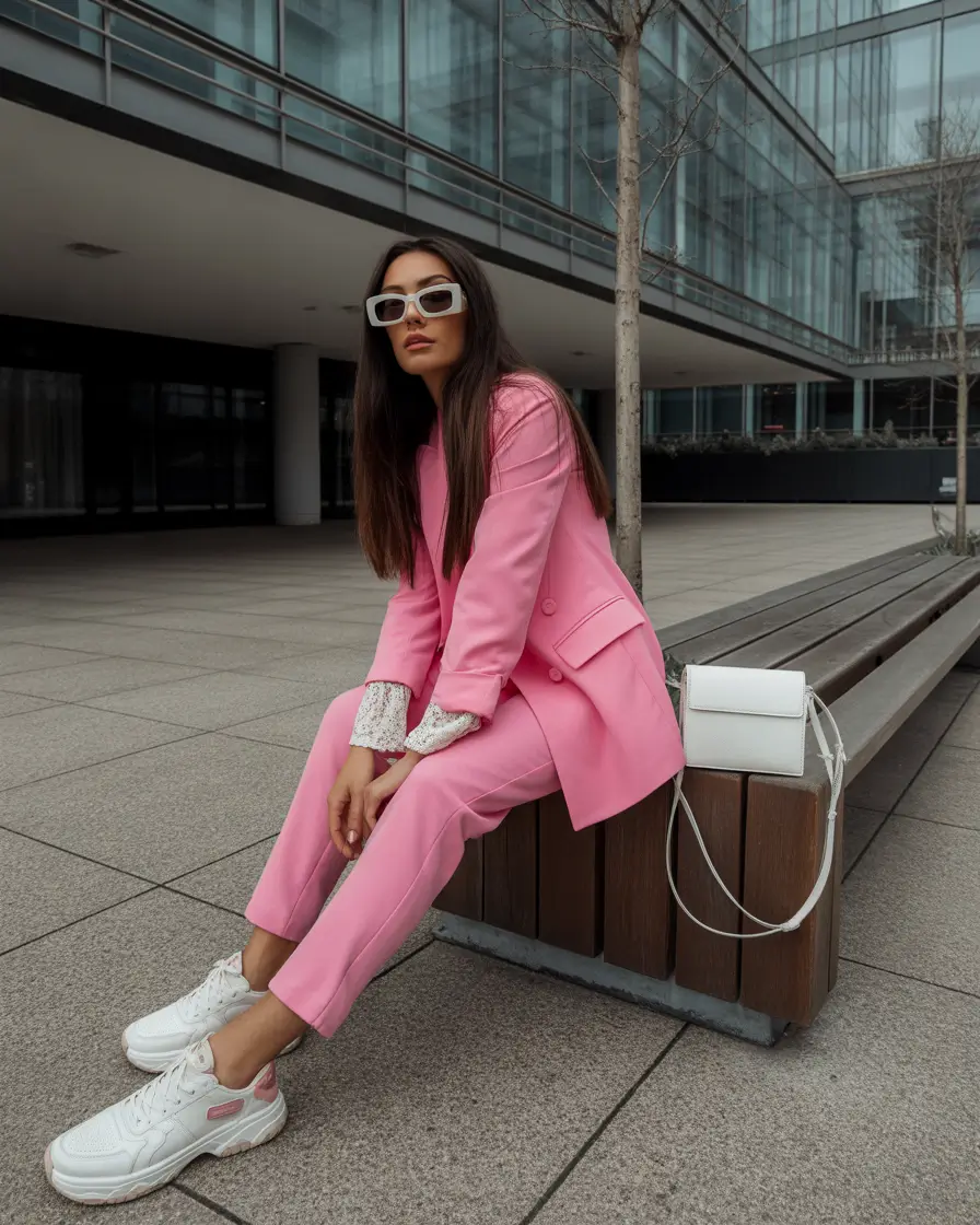 trendy spring outfit for Monday 2026 Bold Pink Suit With Confident Energy