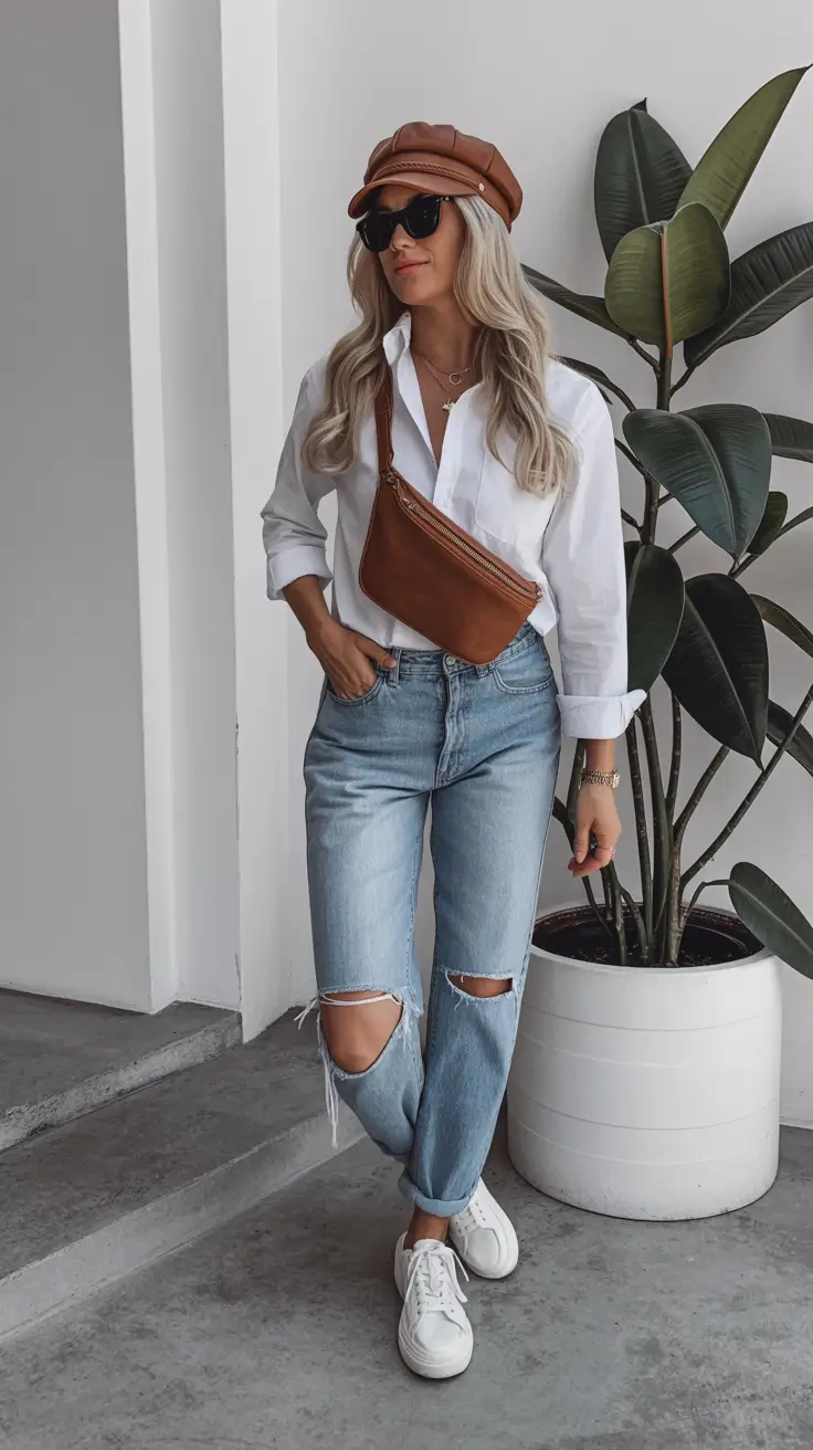 trendy spring outfit for Monday 2026 Classic White Shirt With Warm Neutral Accents