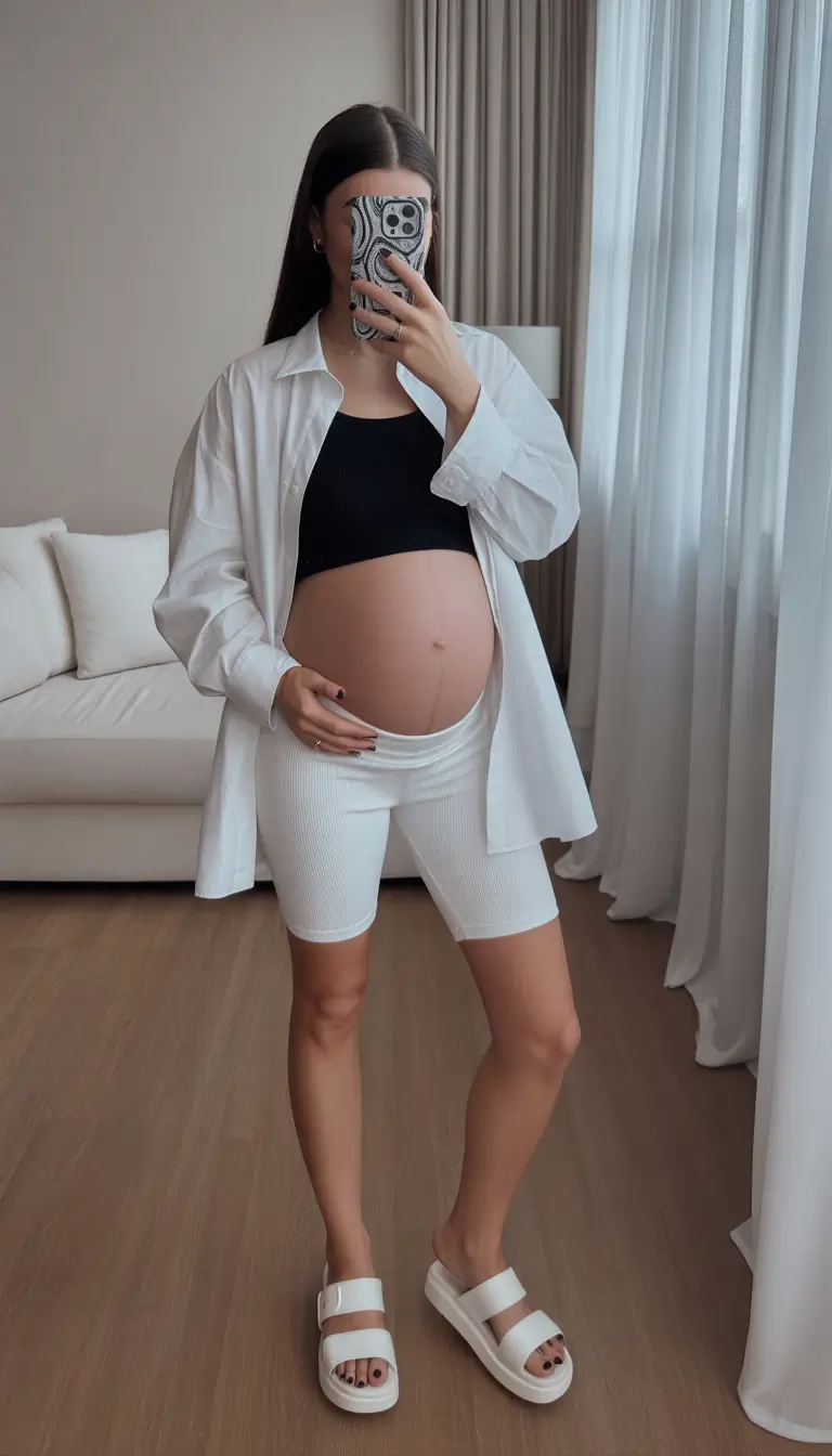 vibrant spring outfit for pregnant women 2026 Minimal White and Black Balance for Warm Spring Afternoons