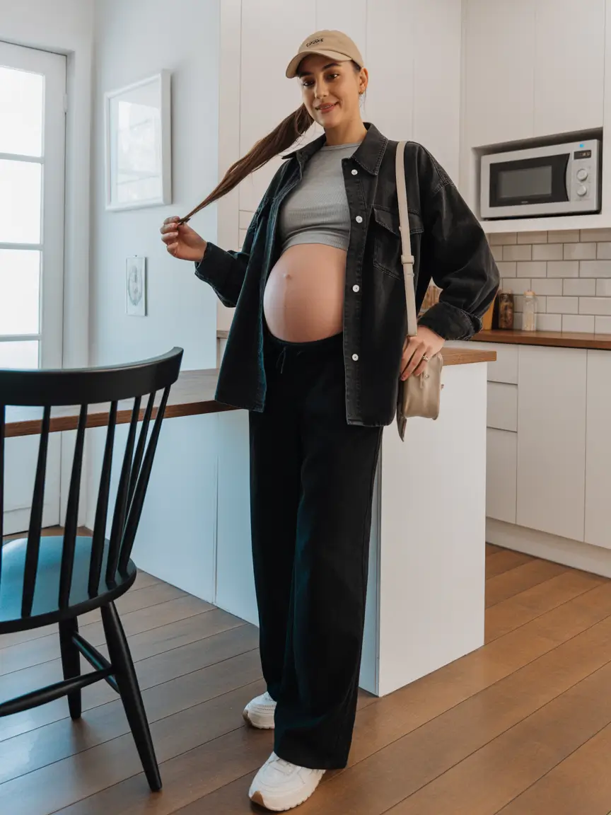 vibrant spring outfit for pregnant women 2026 Relaxed Spring Comfort with Urban Ease