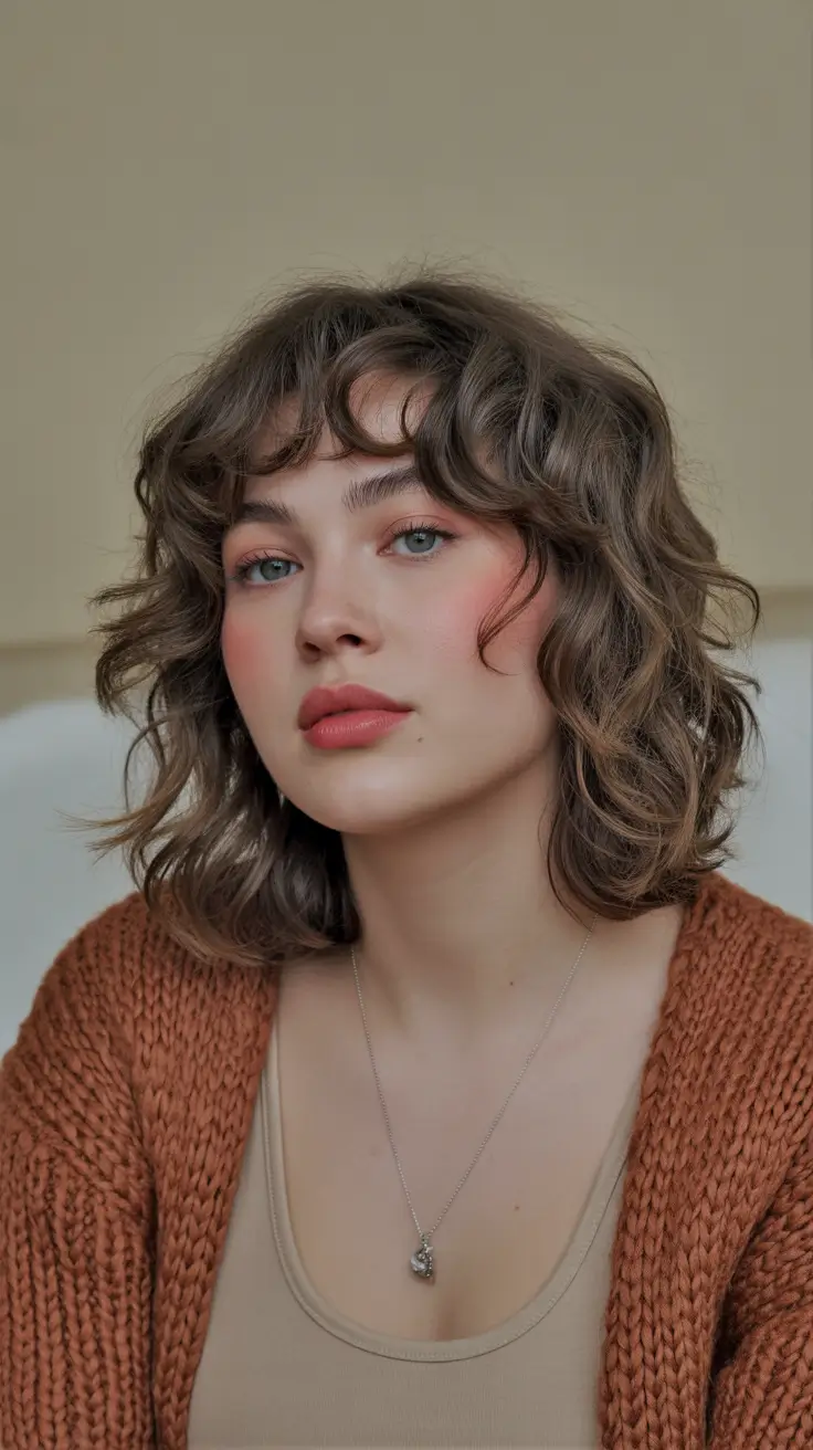 amazing spring haircuts for chubby faces 2026 Curly Shag With Lifted Fringe and Soft Spring Shape